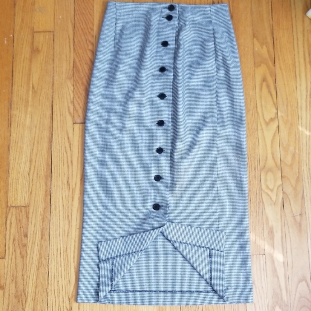 VTG Gingham Blk & White Button Pencil Skirt - Picture 8 of 8